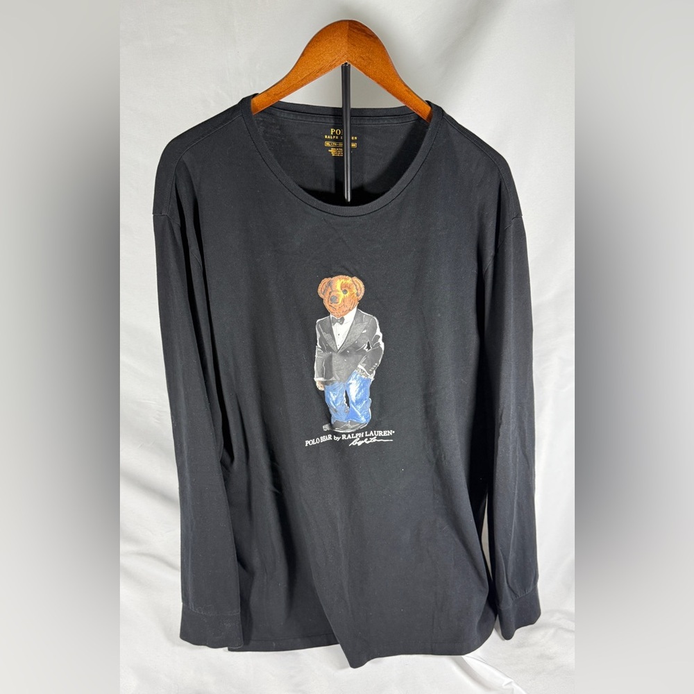 NWOT Polo Ralph Lauren Black Long Sleeve Shirt with Bear Graphic